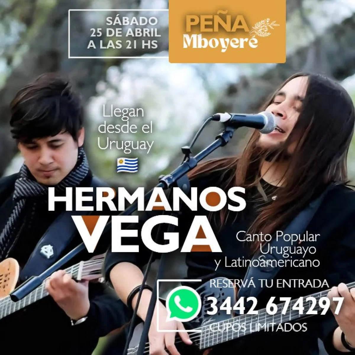 Peña con música en vivo en Casa Mboyeré: llega el dúo Hermanos Vega desde Uruguay